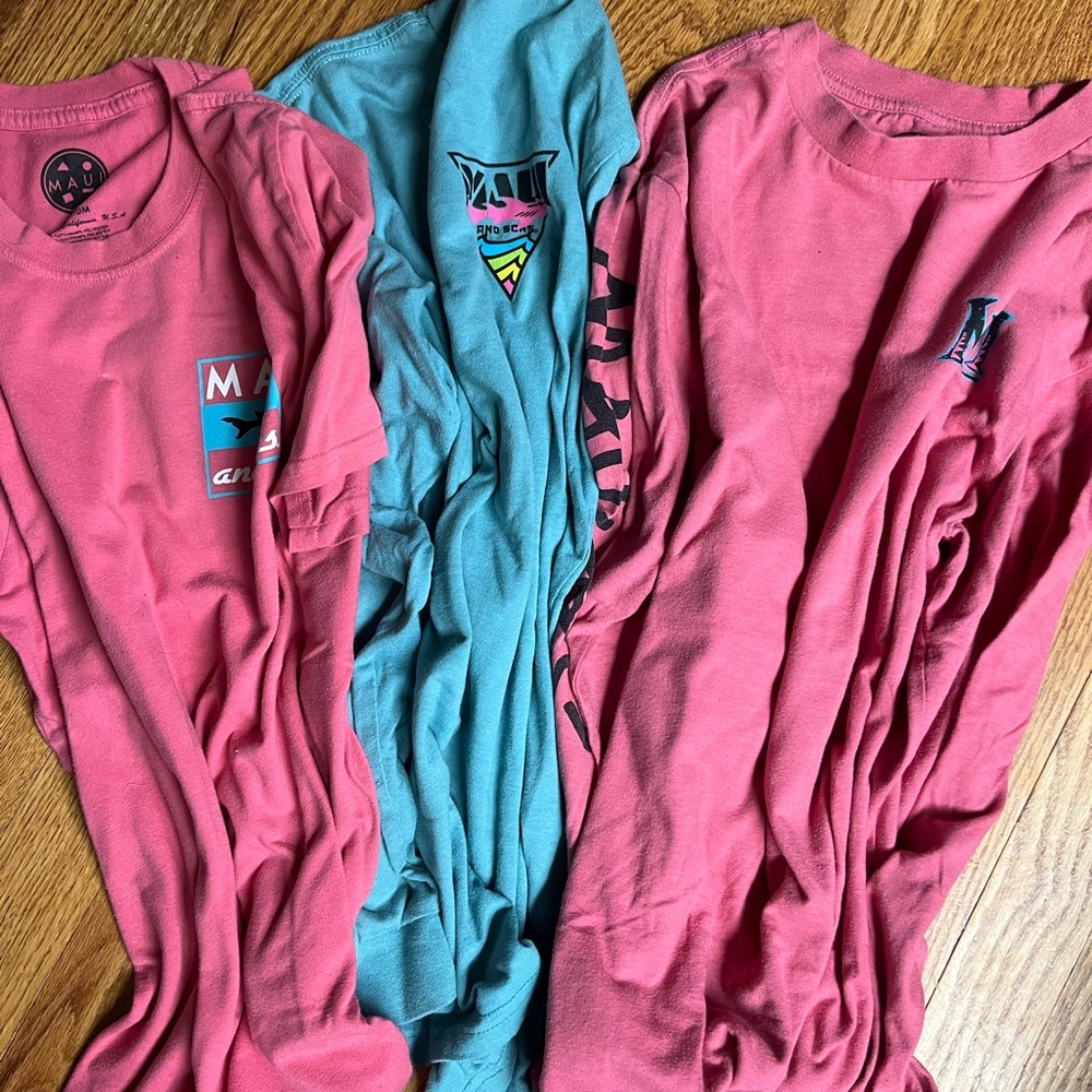 Maui and Sons Long Sleeve & Short Sleeve Tees Bundle - Pink and Teal